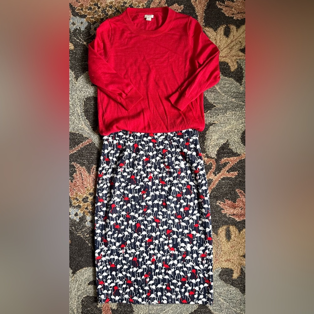 CREMIEUX Dillard’s Flamingo Print Knit Stretch Pencil Skirt